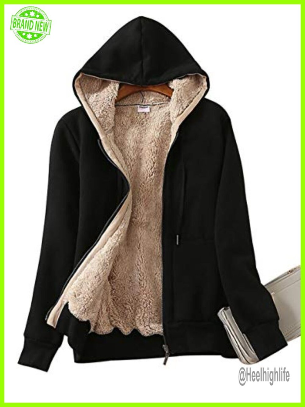 Womens Sherpa Lined Full Zip Hoodie Sweatshirt Jacket Coat